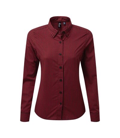 Premier Womens/Ladies Maxton Check Long Sleeve Shirt (Black/Red)