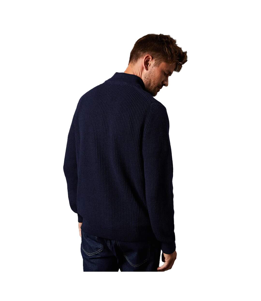Mens ribbed cotton blend half zip jumper navy Burton-2