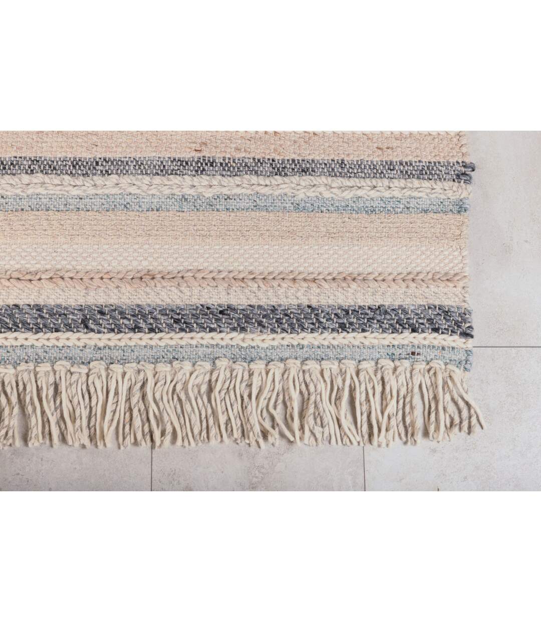 Tapis Déco en Laine Gudha 200x300cm Beige & Bleu-5