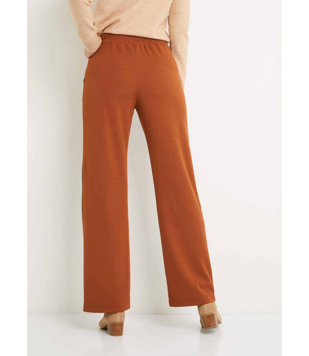 Pantalon large taille semi élastiquée uni-2