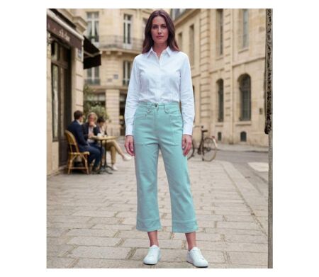 MAYFLOWER Basic Stretch : Pantacourt femme Bleu Ciel Lagon en coton extensible