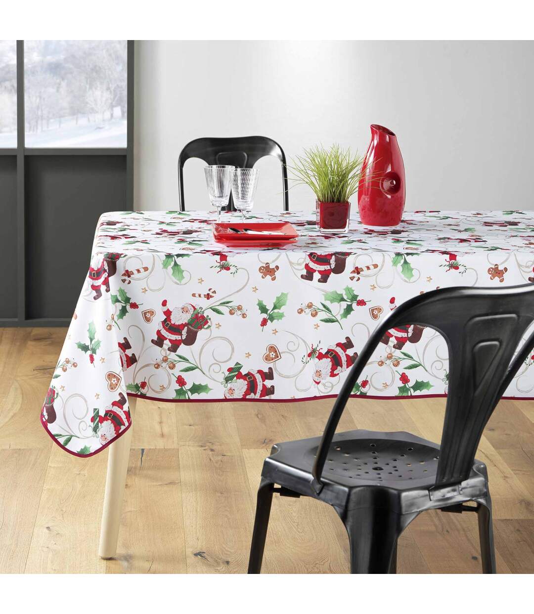Nappe Antitache Imprimé Père-Noël 150x300cm Blanc-4