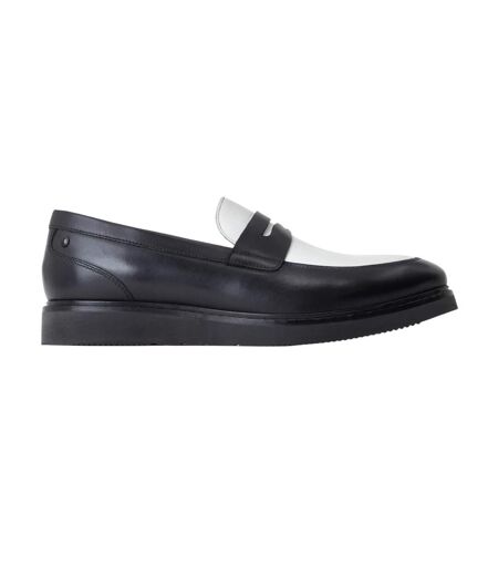 Mens Sid Leather Penny Loafers Black White Base London