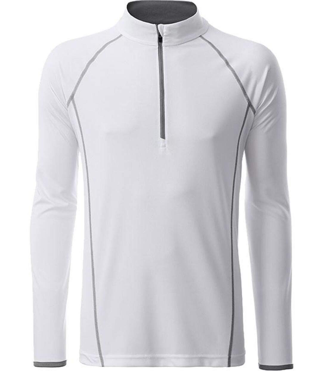 Maillot running respirant manches longues - Homme - JN498 - blanc et gris