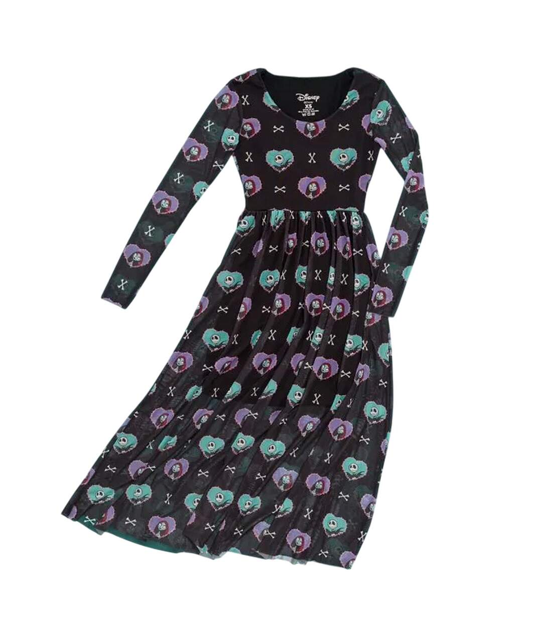 Womens/ladies All-over Print Mesh Midi Dress Black The Nightmare Before Christmas-2
