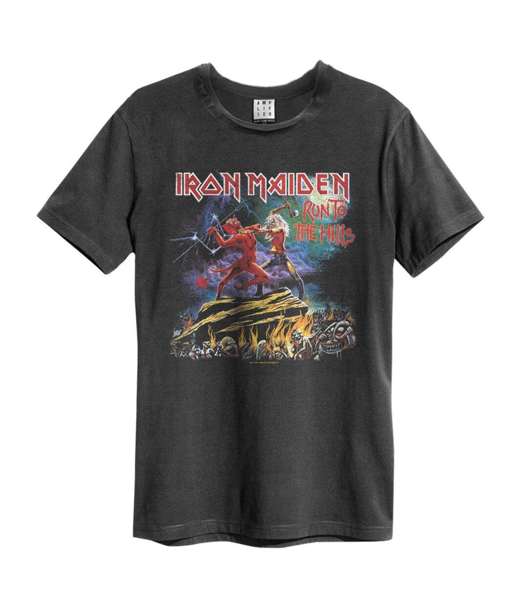 Unisex Adult Run To The Hills Iron Maiden T-shirt Charcoal Amplified-1