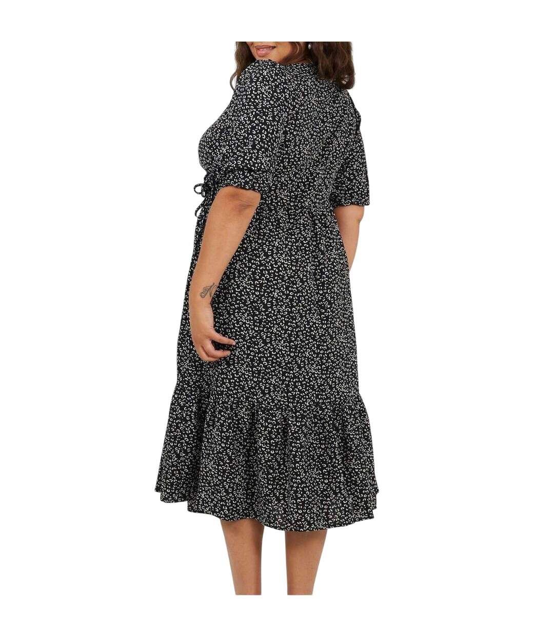 Robe Portefeuille Manches Bouffantes Motif/style Imprimé Léopard Femme Noir Blanc Brave Soul-3