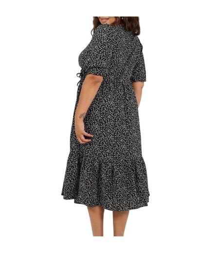 Robe Portefeuille Manches Bouffantes Motif/style Imprimé Léopard Femme Noir Blanc Brave Soul