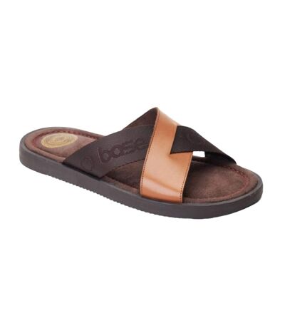 Mens webb leather sliders burnt tan Base London