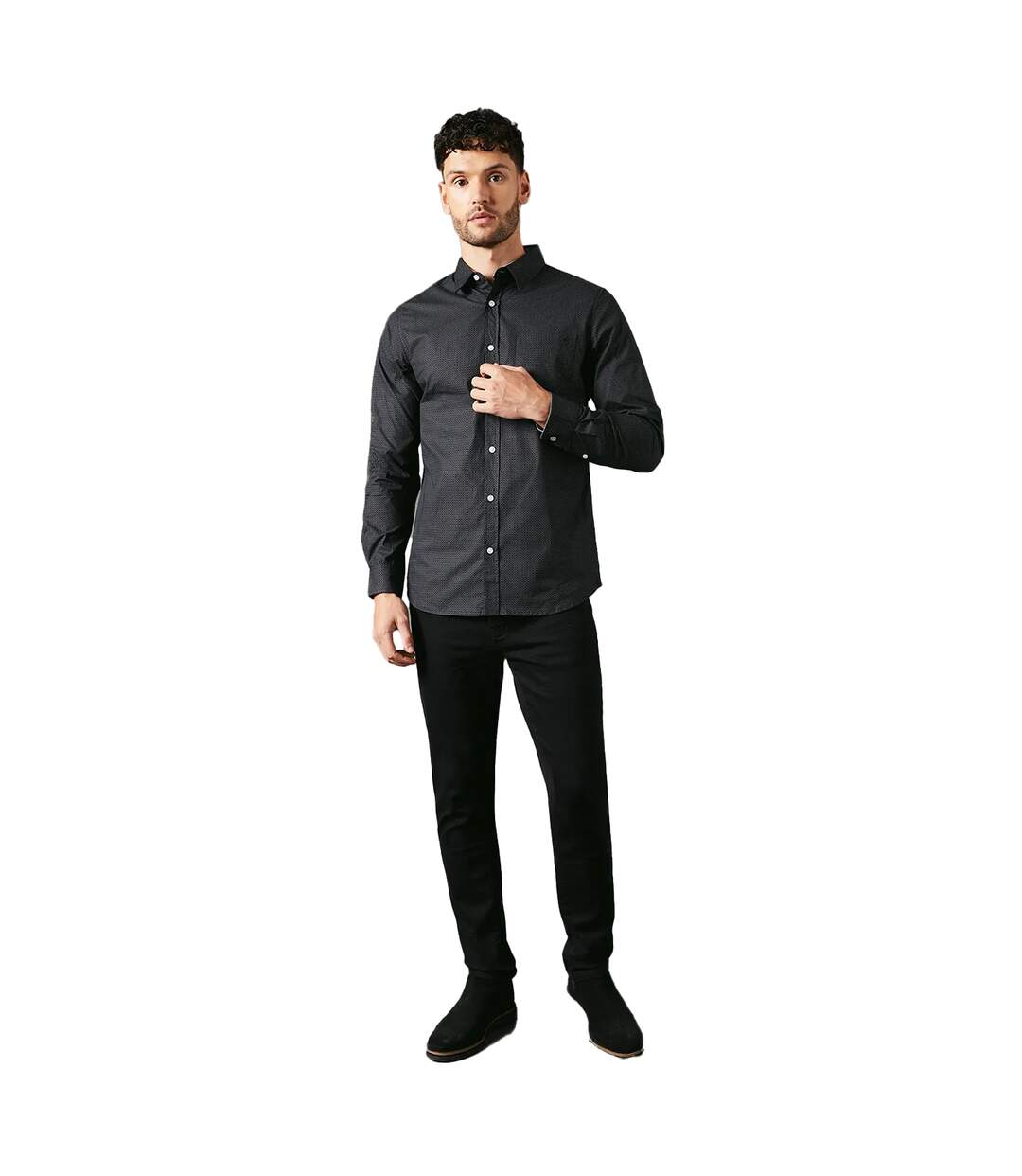 Mens octo geometric long-sleeved shirt black Maine