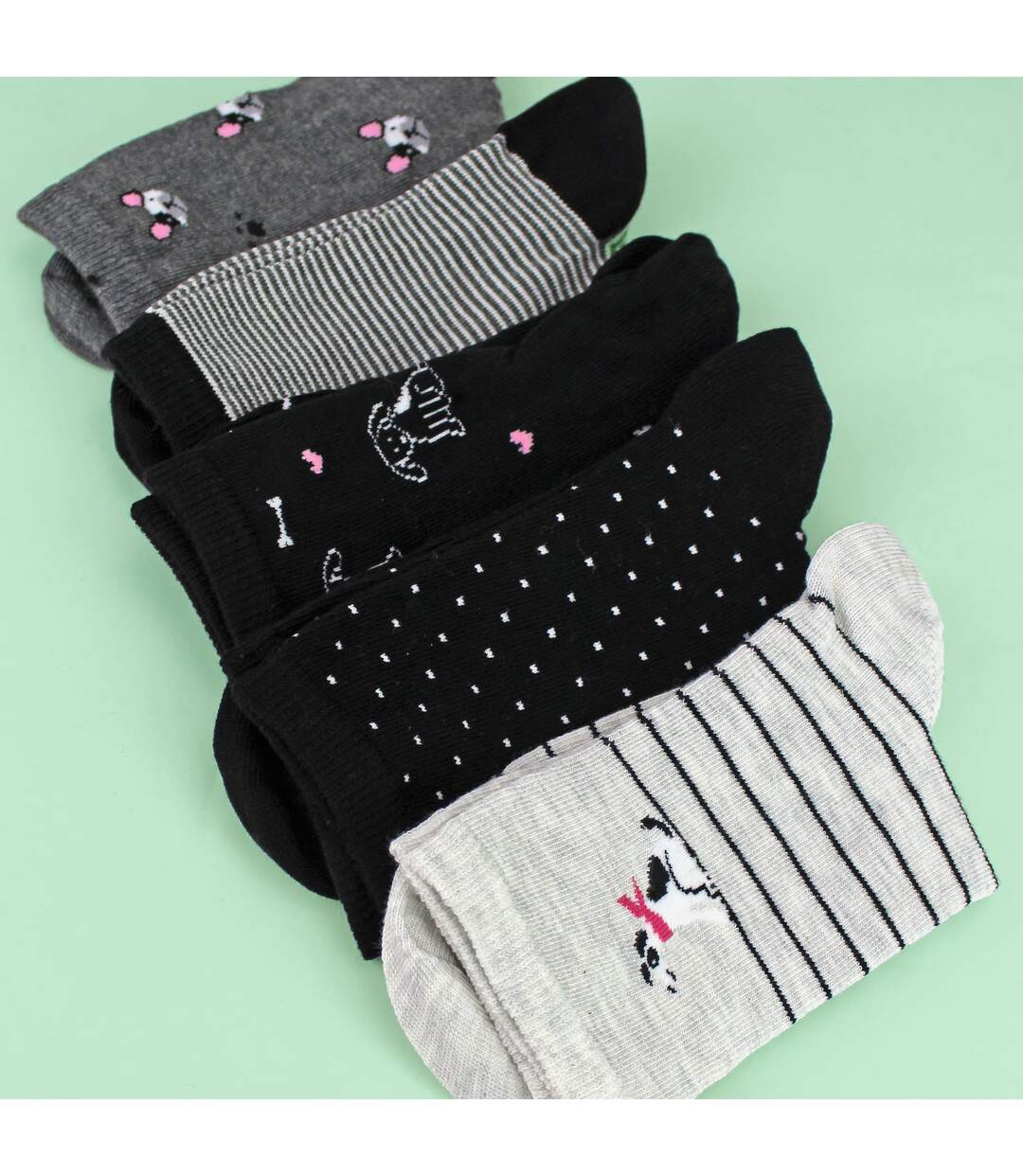 10 Pairs Ladies Dog Patterned Socks - Soft Cotton Rich Fun Dog Design Socks-5