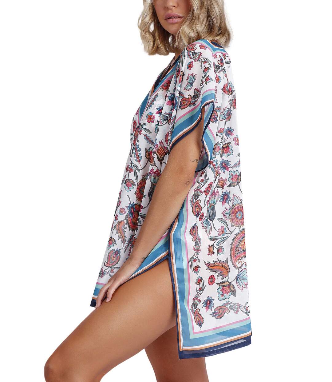 Caftan de plage White Paisley Admas-2