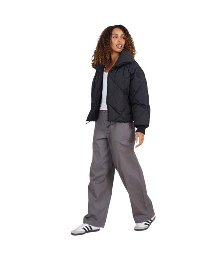 Womens/ladies Diamond Quilt Padded Jacket Black Brave Soul