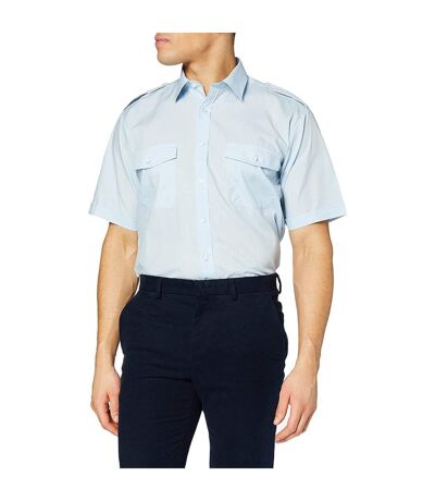 Mens Short Sleeve Pilot Plain Work Shirt Light Blue Premier