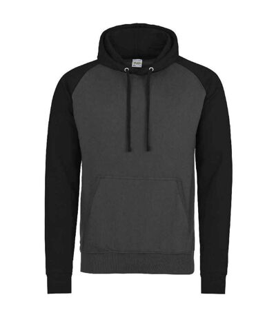 Mens baseball hoodie charcoal/jet black Awdis