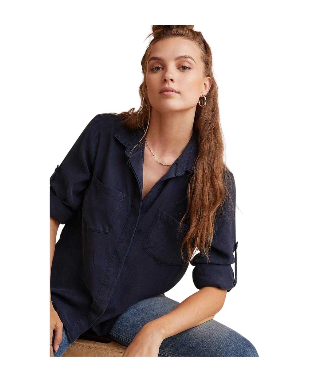 Womens/ladies Back Slit Relaxed Fit 3/4 Sleeve Shirt Deep Sea Bella Dahl-1