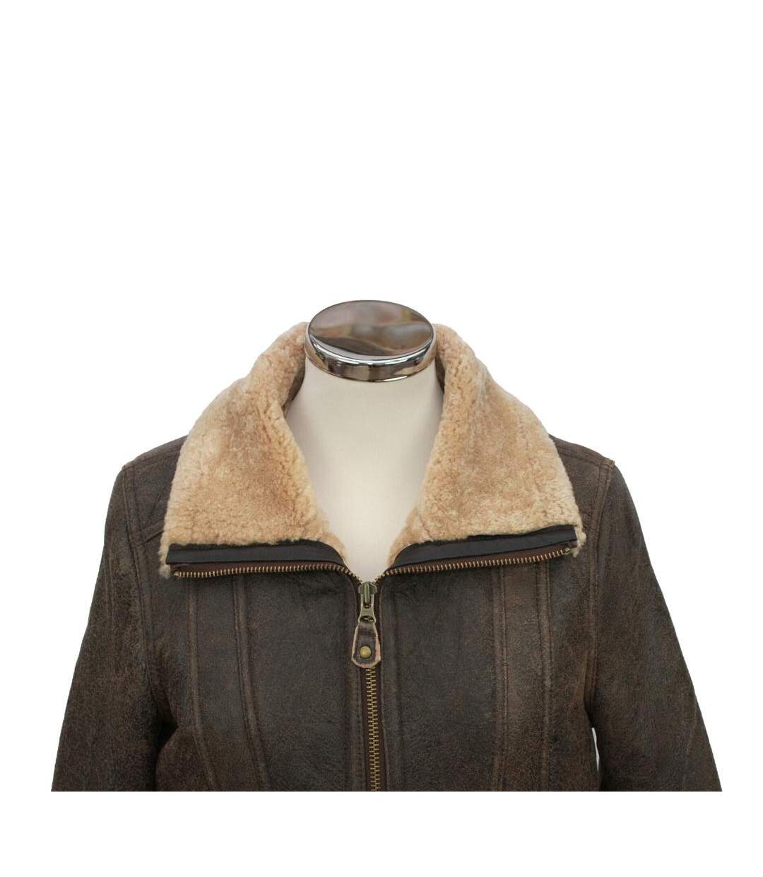 Leather womens/ladies krissy aviator sheepskin coat chocolate forest Eastern Counties