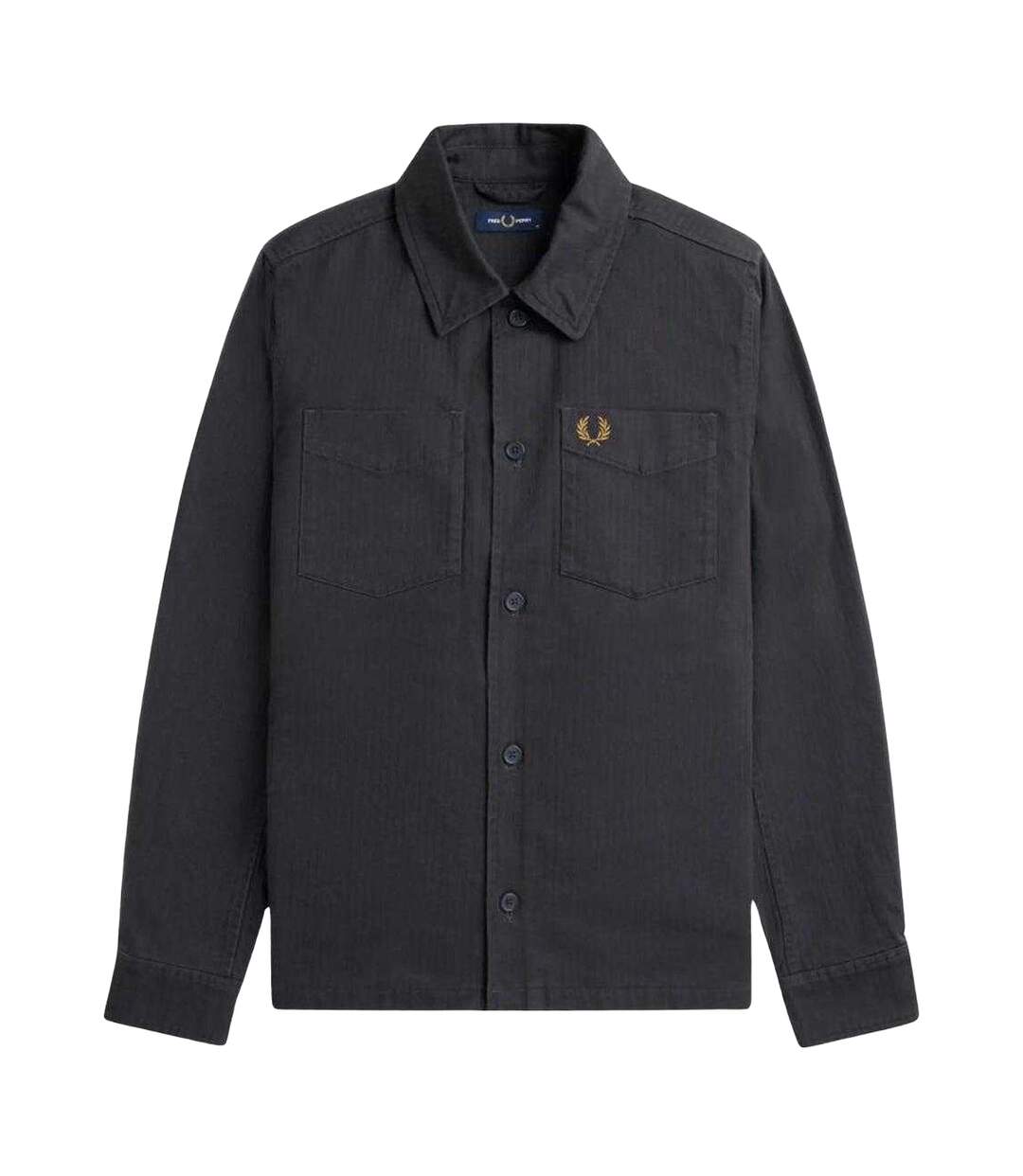 Mens Anchor Herringbone Overshirt Grey Fred Perry-1