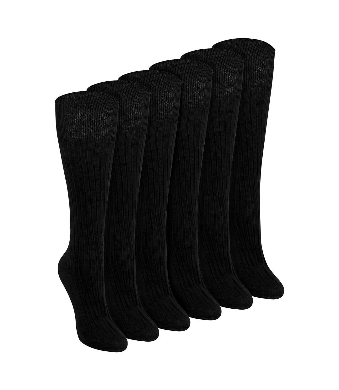 6 Pairs Ladies 100% Cotton Knee High Socks | Long Ribbed Non Elastic Top Socks-1
