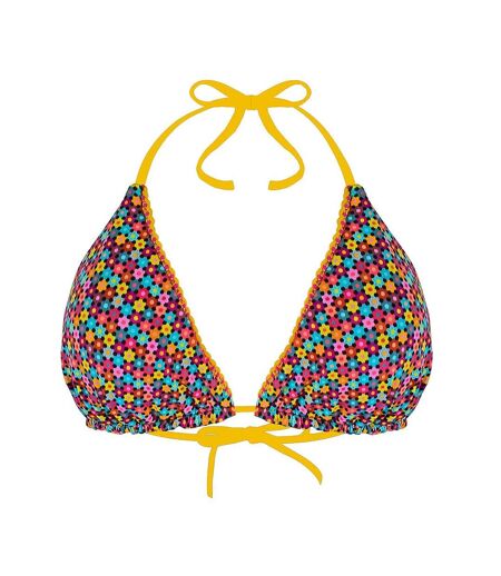 Haut de maillot de bain fleurs ficelle grain de sable réversible