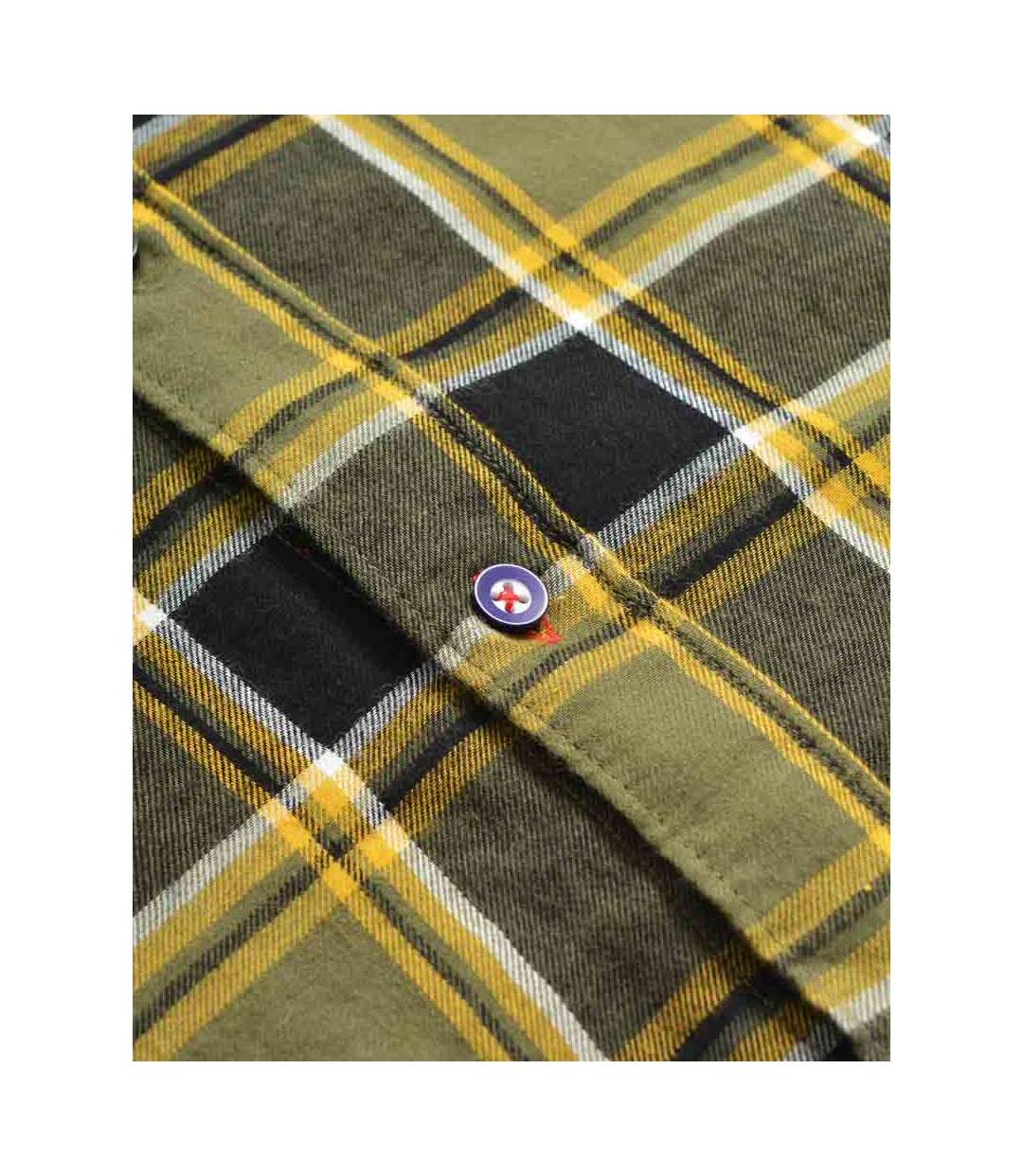 Chemise Manches Longues Motif/style À Carreaux Homme Vert Kaki Noir Jaune Or Lambretta-4