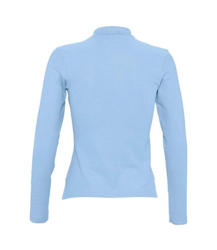 SOLS Womens/Ladies Podium Long Sleeve Pique Cotton Polo Shirt (Sky Blue)