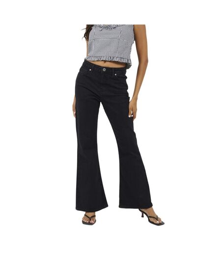 Womens/ladies Flared Mid Rise Jeans True Black Brave Soul