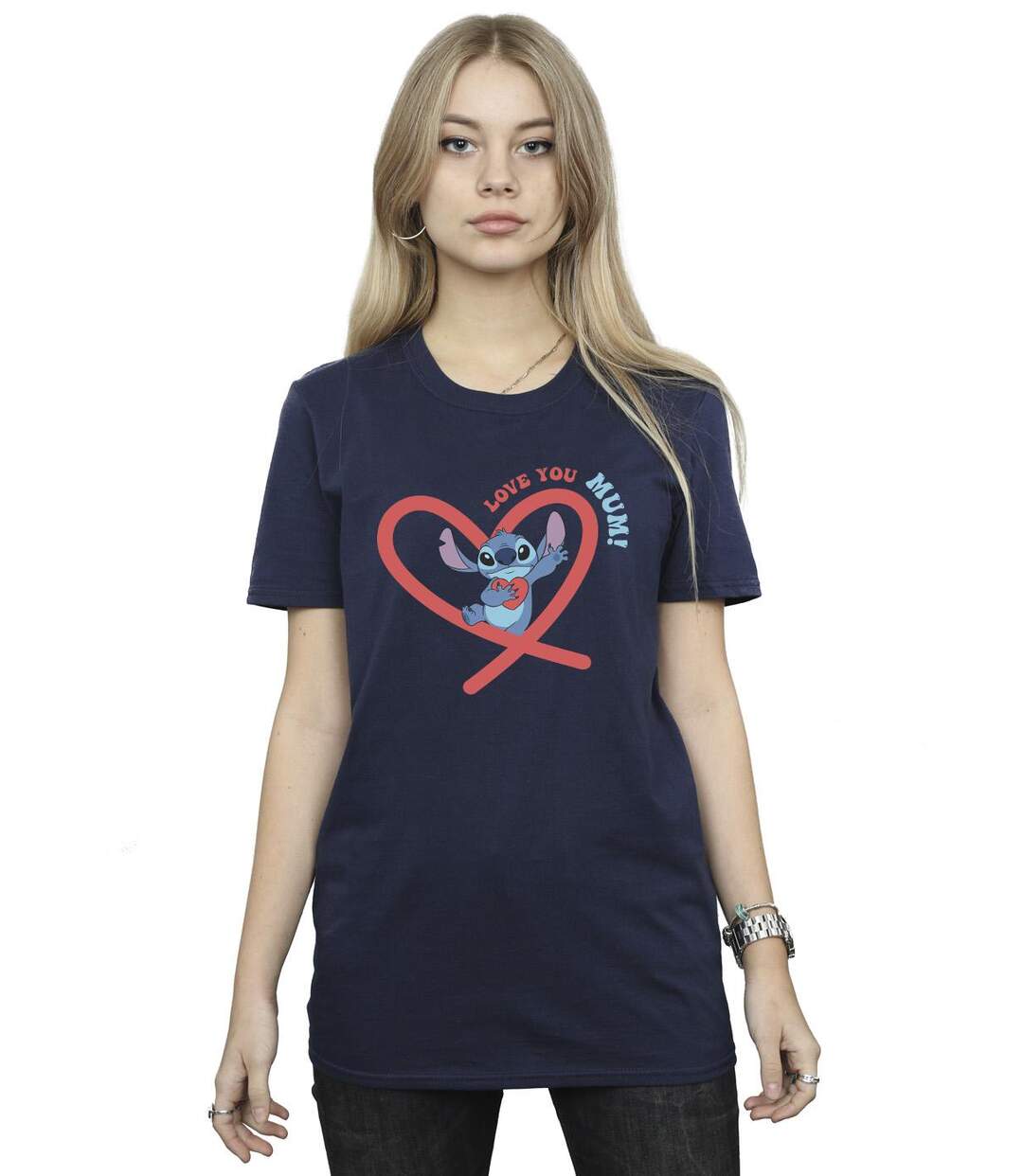 Disney Femmes/Les femmes Lilo & Stitch Love You Mum T-Shirt boyfriend en coton (Bleu marine) - UTBI30120-2