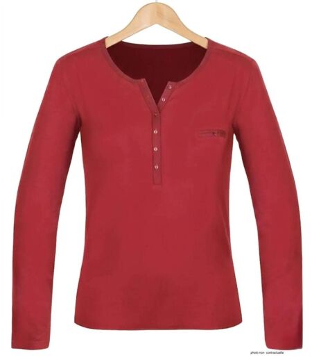 MAYFLOWER NOVICE3 – Tee-shirt manches longues rouge col tunisien satin pour un look dynamique et raffiné