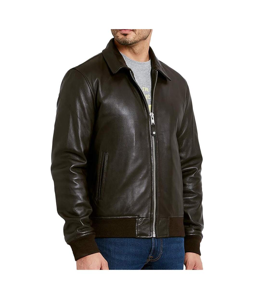 Blouson cuir Marron Homme Schott Mens Leather Pilot - L-1