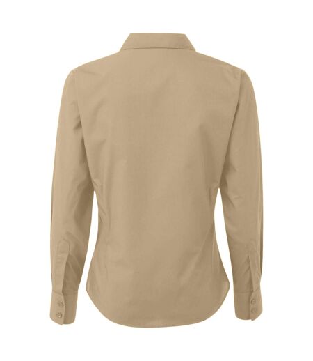 Premier Womens/Ladies Poplin Long Sleeve Blouse / Plain Work Shirt (Khaki) - UTRW1090