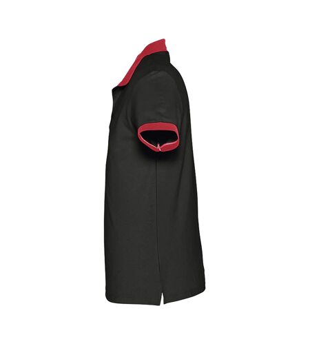 SOLS Prince Unisex Contrast Pique Short Sleeve Cotton Polo Shirt (Black/Red) - UTPC323