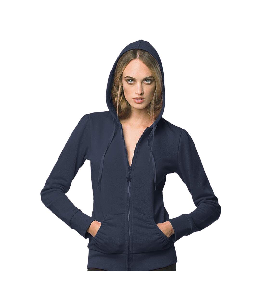 Sweatshirt à capuche et fermeture zippée femme bleu marine B&C