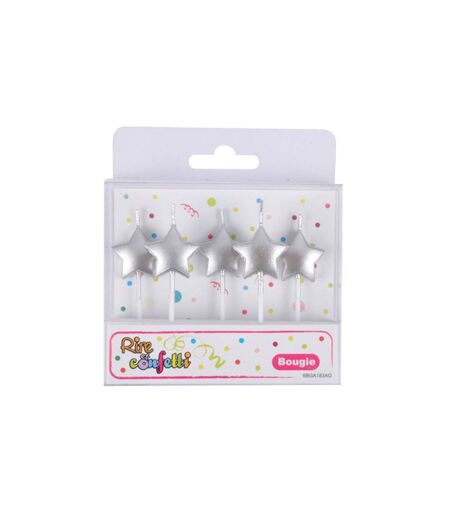 Lot de 5 Bougies 3D Étoile 7cm Argent