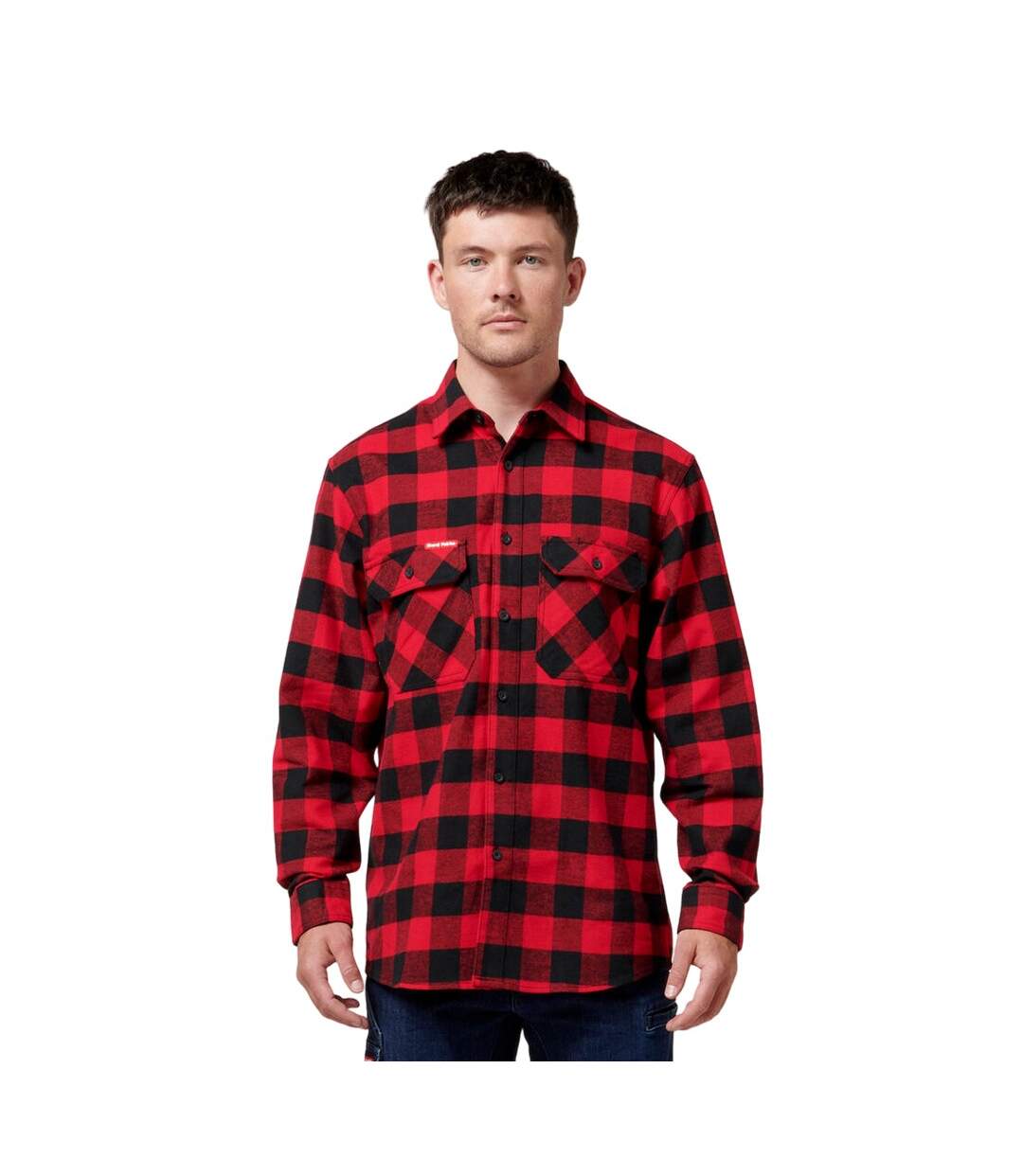 Mens checked flannel long-sleeved shirt red Hard Yakka