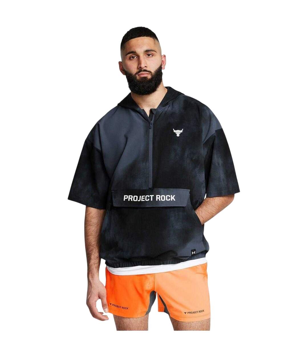 Mens Project Rock Short-sleeved Hoodie Grey Under Armour-1
