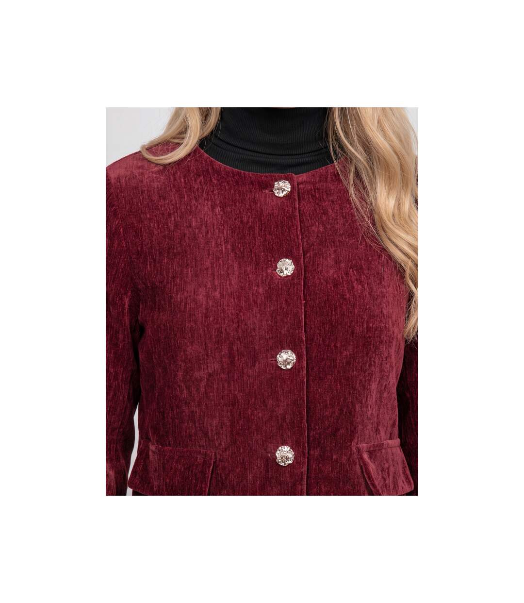 Veste courte effet velours boutons bijoux UXELLE - Dona X Lisa-3