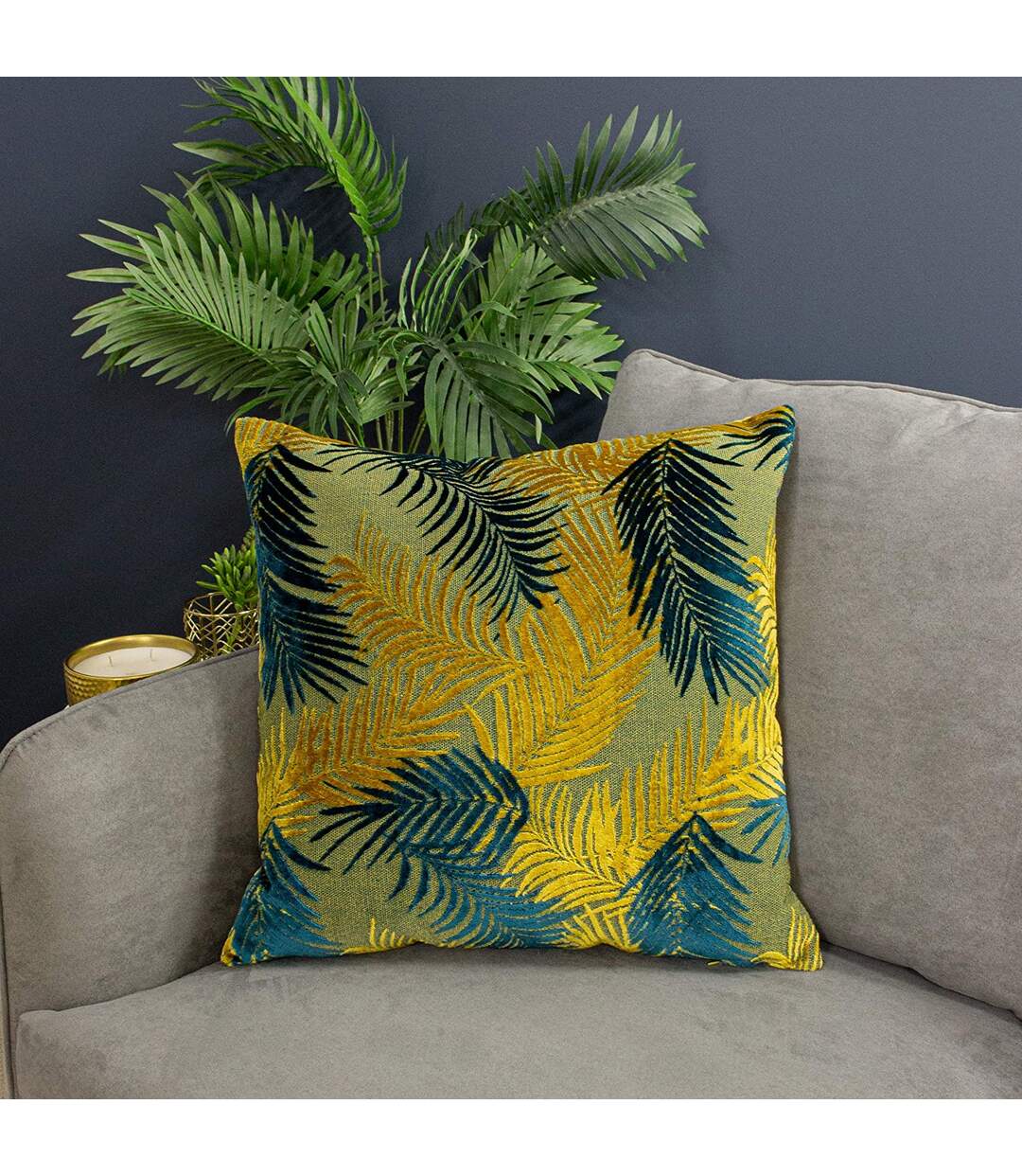 Palm grove cushion cover one size gold/teal Paoletti