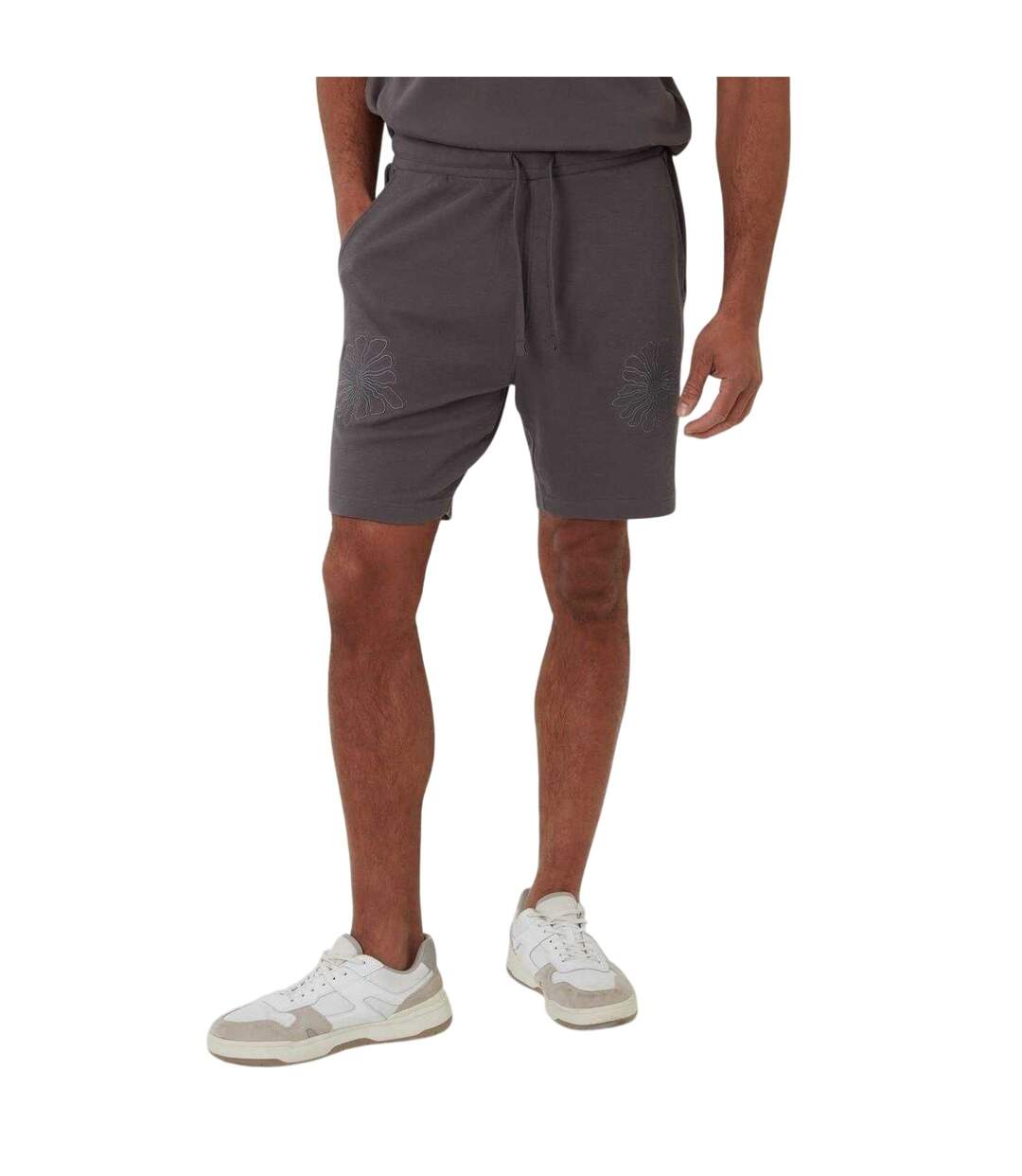 Mens Ardsley Fleece Floral Shorts Slate Threadbare-2
