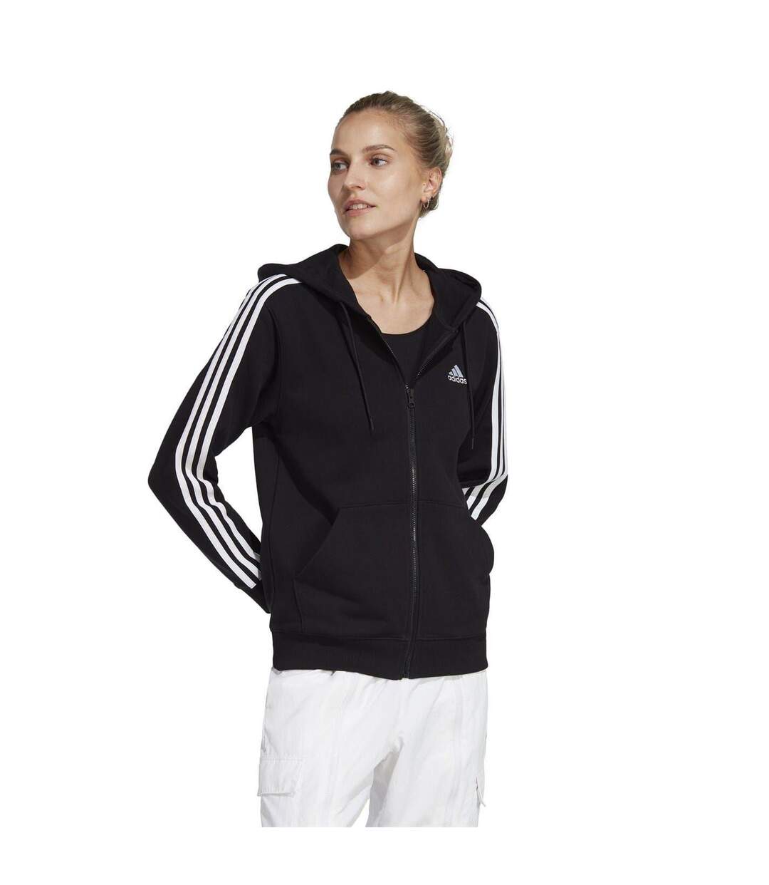 Veste À Capuche Motif/style 3 Rayures Femme Noir Blanc Adidas-4