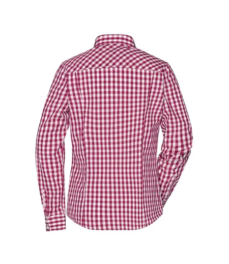 Blouse Motif/style À Carreaux Femme Bordeaux Blanc James And Nicholson