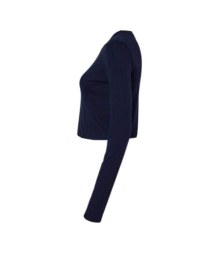 Womens/ladies Micro-rib Long-sleeved T-shirt Solid Navy Bella + Canvas