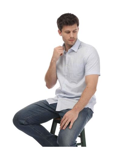 Mens Kingford Linen Short-sleeved Shirt Blue Ted Baker