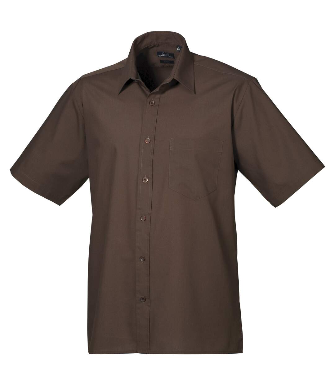 Mens short sleeve formal poplin plain work shirt brown Premier