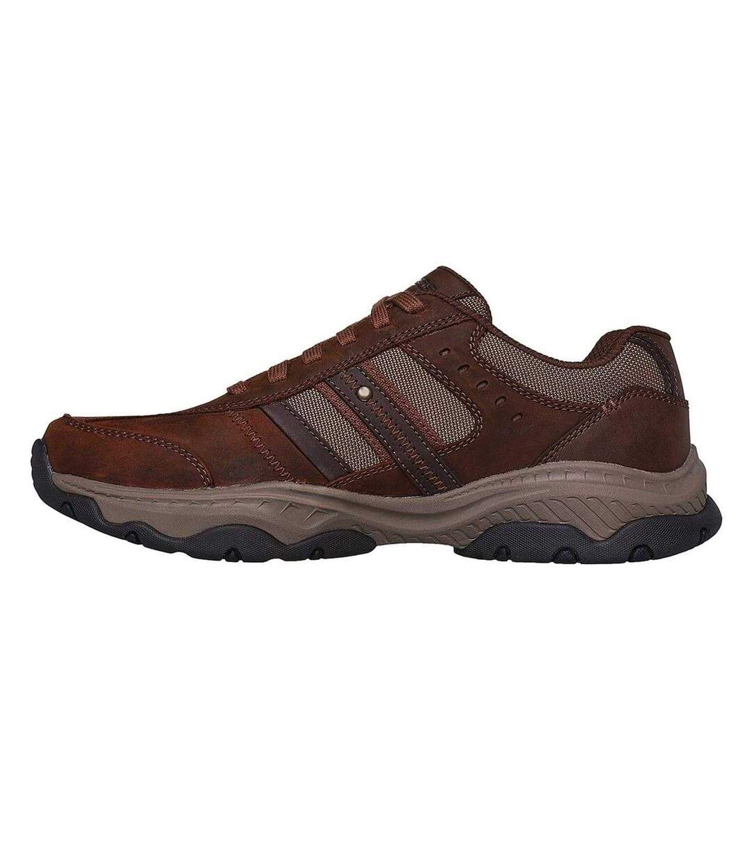 Mens Leather Round Toe Flat Walking Shoes Dark Brown Skechers-2