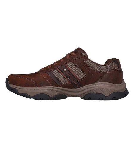 Mens Leather Round Toe Flat Walking Shoes Dark Brown Skechers