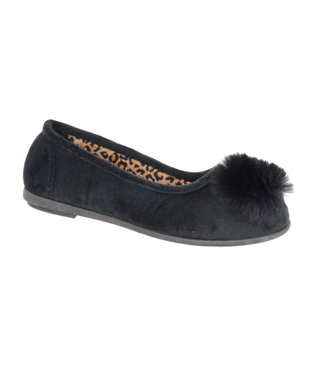 Womens/ladies Julie Pom Pom Slippers Black Sleepers-1