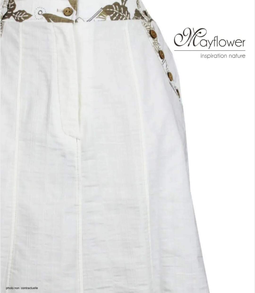 MAYFLOWER PF334 - Jupe longue ample pour femme : le charme d'un imprimé fleuri kaki et blanc-4