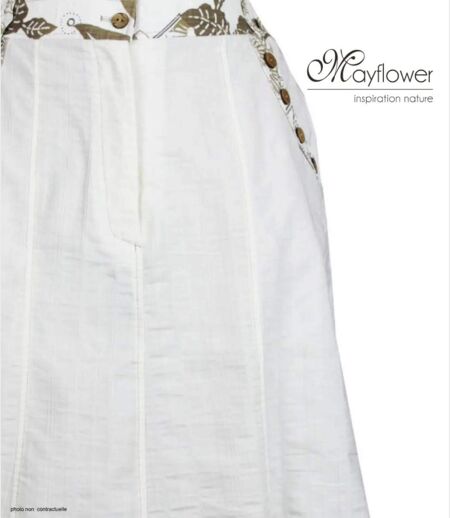 MAYFLOWER PF334 - Jupe longue ample pour femme : le charme d'un imprimé fleuri kaki et blanc