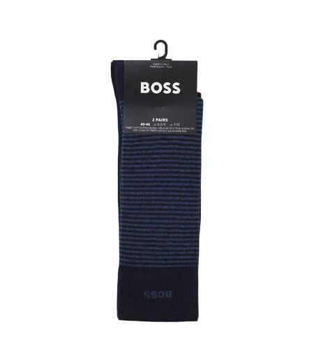 Pack Of 2  Mens Socks  Dark Blue Stripe Boss